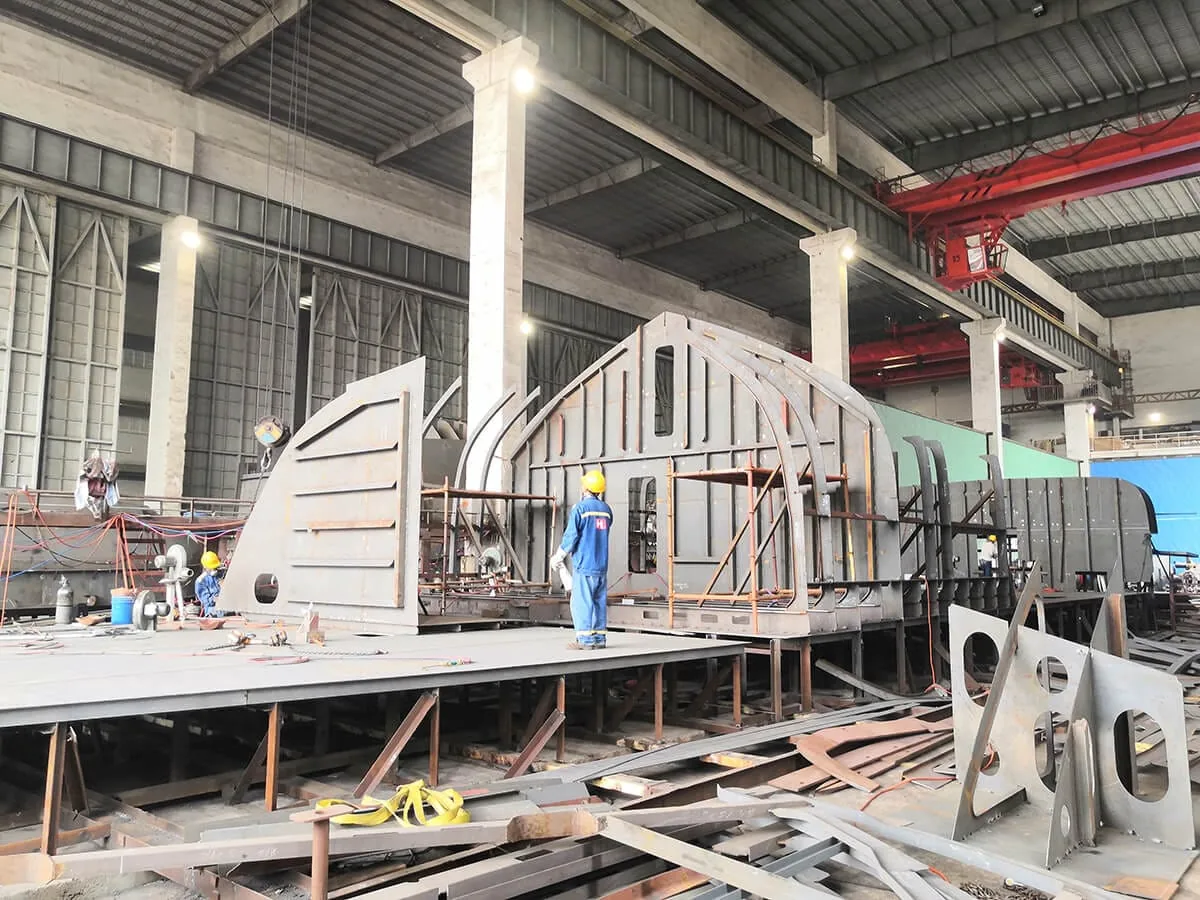 Hull assembly inside the fabrication shed