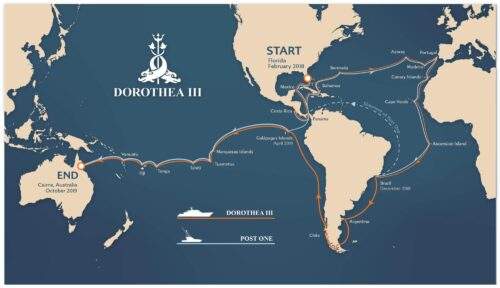 Chart of the voyage taken by Dorothea III and Post One in 2018/2019 that won Boat International’s Voyager’s Award Best Explorer Yacht
