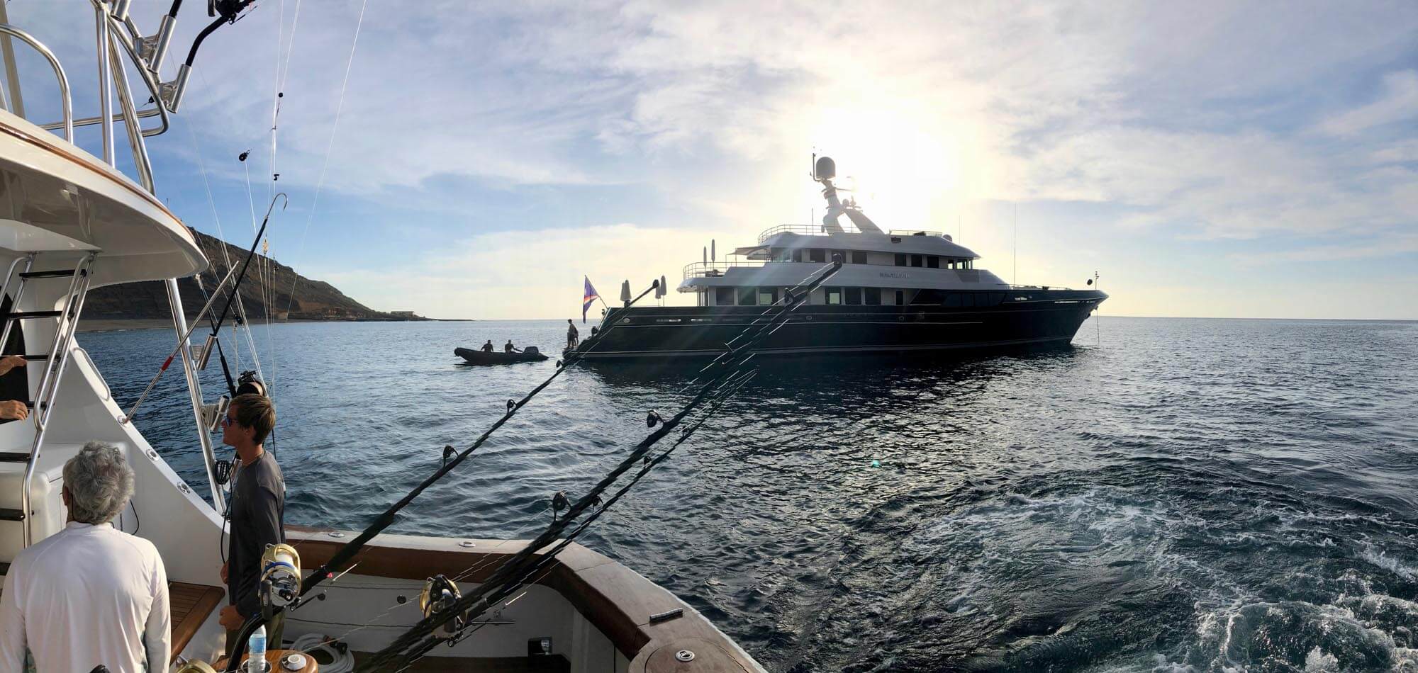 Fishing on PostOne and view of Cheoy Lee Dorothea III